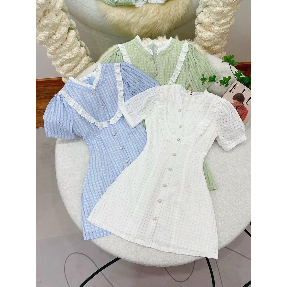 Đầm dáng chữ A cổ phối viền siêu xinh cho phái nữ