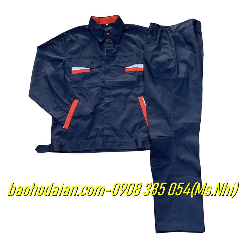 Quần áo bảo hộ vải pangrim màu tím than phối đỏ DN15- Hình thật