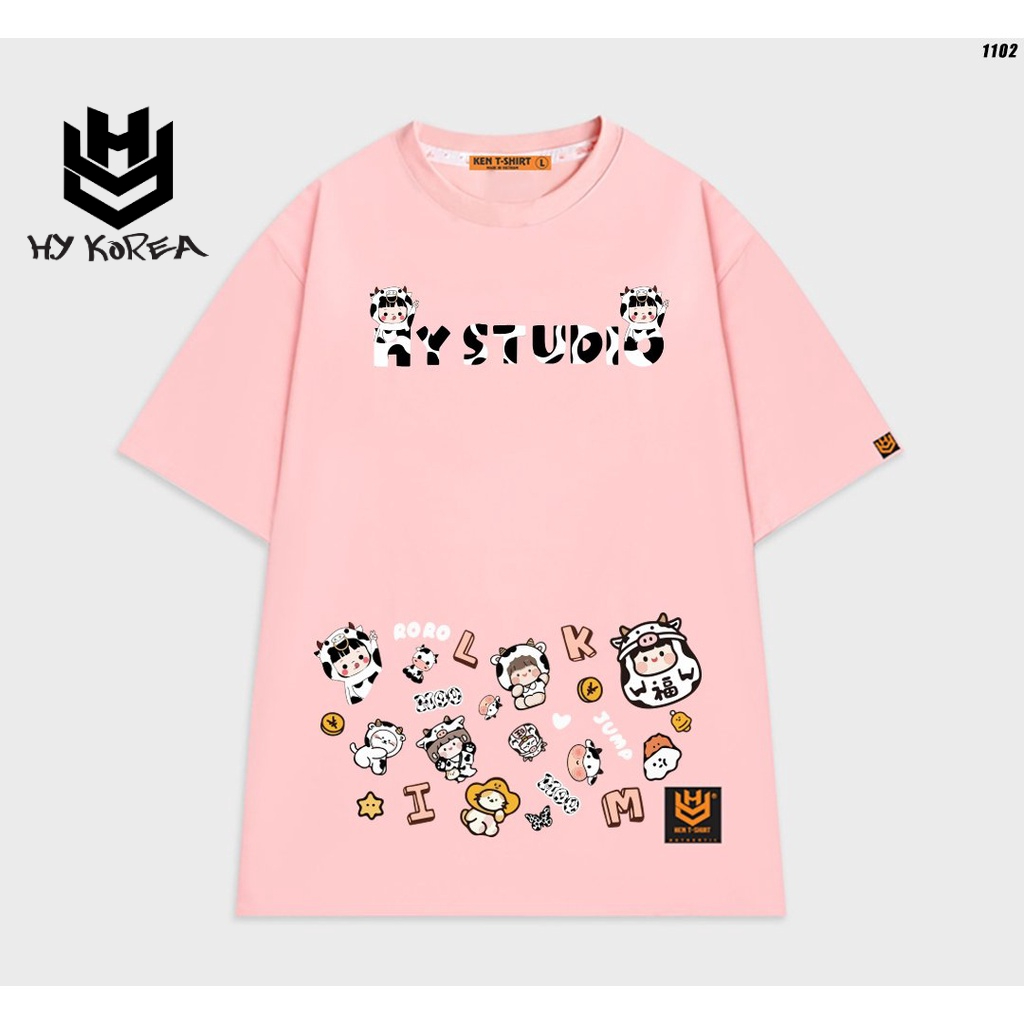 Áo thun tay lỡ unisex form rộng nam nữ Em bé bò HY 1102