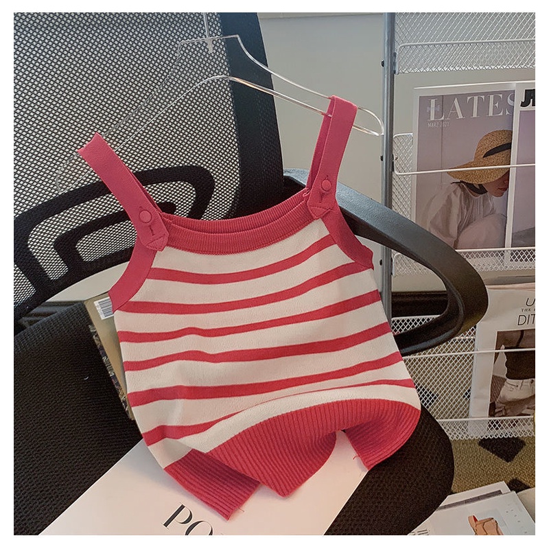 Áo Thun Len Hai Dây Họa Tiết Sọc Thời Trang Mùa Hè Sành Điệu Cho Nữ