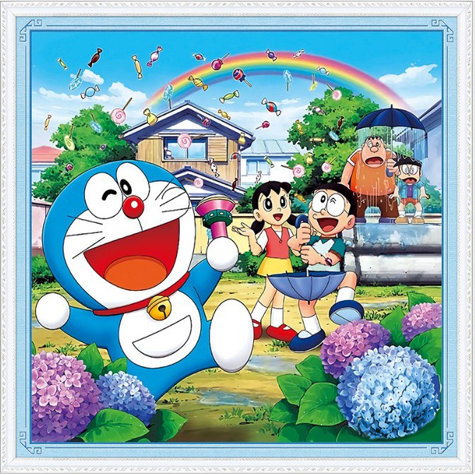 Tranh Thêu Chữ Thập Chỉ Lụa Thêu Kín Chưa Thêu trang trí động vật trẻ em tranh hoạt hình Doraemon DX1121