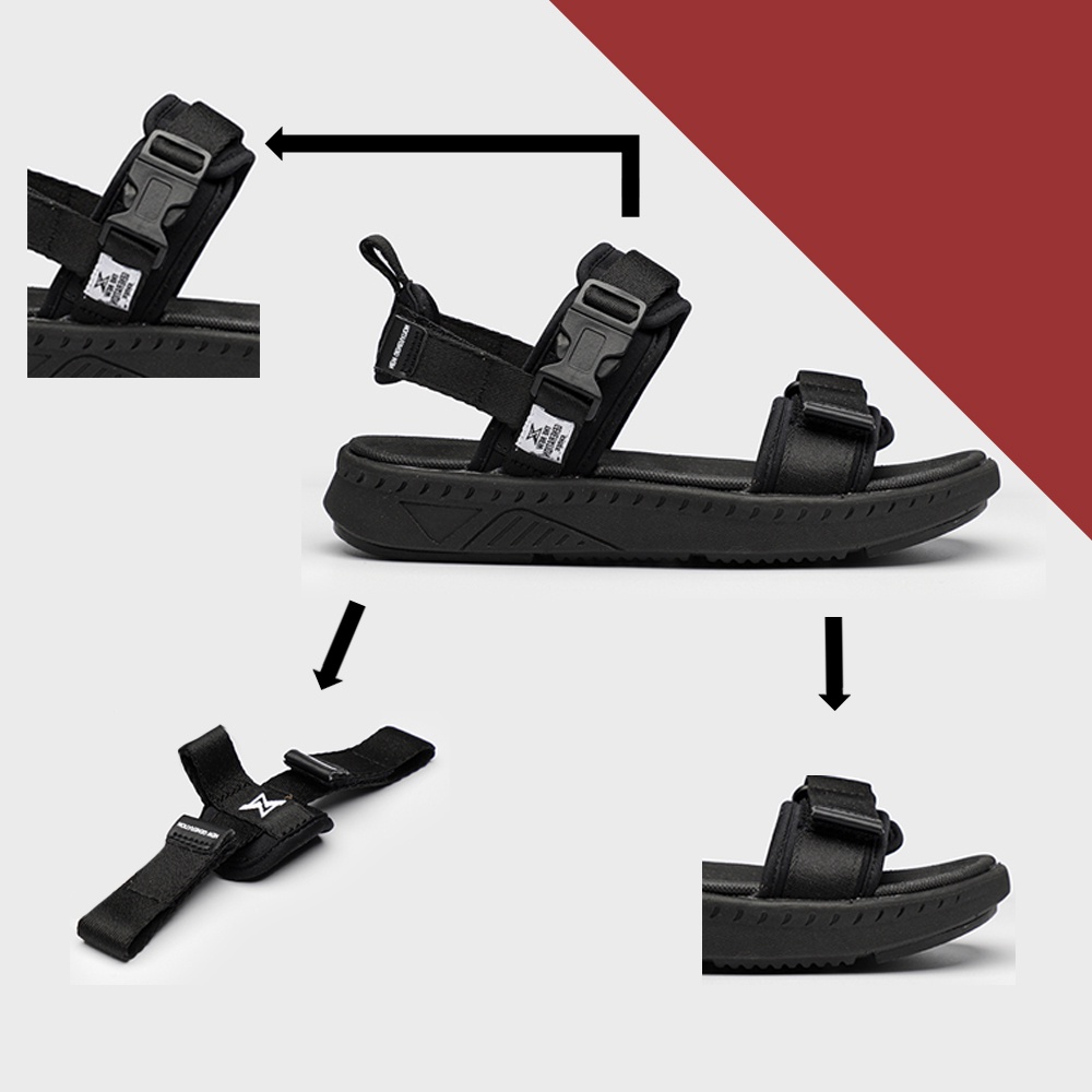 Dép Sandal Basic Nam Nữ ZX_2714 Black/Black White - khuy bấm tiện lợi