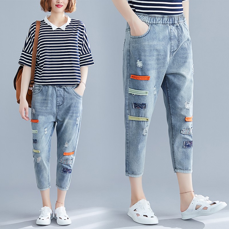 B113 Quần bò dáng lửng họa tiết thời trang cá tính
