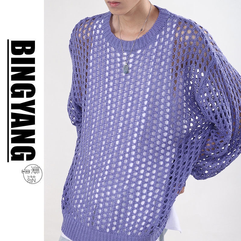 Niche Áo Khoác Sweater Mỏng Dáng Rộng Cổ Tròn Chống Nắng Thời Trang Thường Ngày