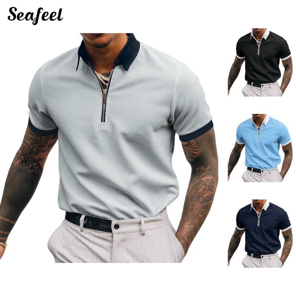 Sf_áo Sơ Mi Mùa Hè Chui Đầu Cổ Bẻ Trọng Lượng Nhẹ Chống Mài Mòn Cho Nam