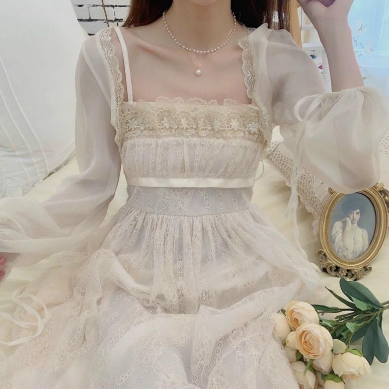 Áo Khoác Voan Mỏng Lửng Nữ Tay Dài Viền Ren Mặc Với Váy Công Chúa Dễ Thương DRAK14