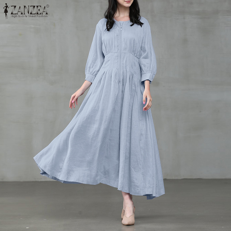 Đầm ZANZEA Cho Nữ Dài Tay Cổ Bẻ Dáng Dài Thời Trang Hàn Quốc