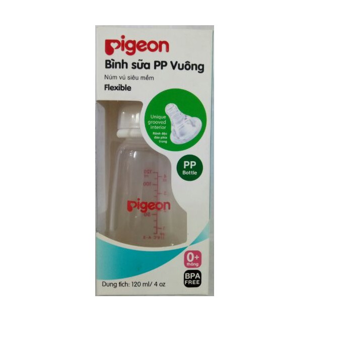Bình sữa Pigeon PP vuông nhựa cao cấp 120ml BS042