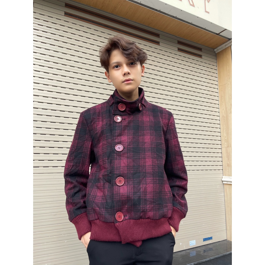 Áo khoác Nỉ nam nữ unisex 2hand secondhand màu đỏ sọc caro đen