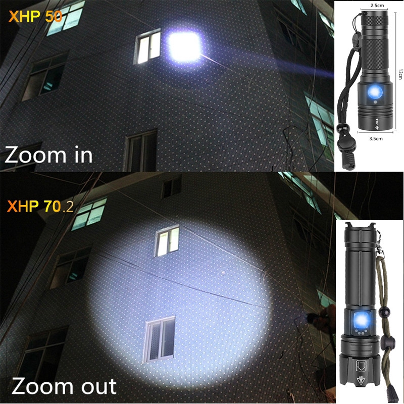 Đèn Pin LED Siêu Mạnh XHP70.2 26.650 XHP50 USB Có Thể Sạc Lại Chiến Thuật Sử Dụng 18650 Zoomable