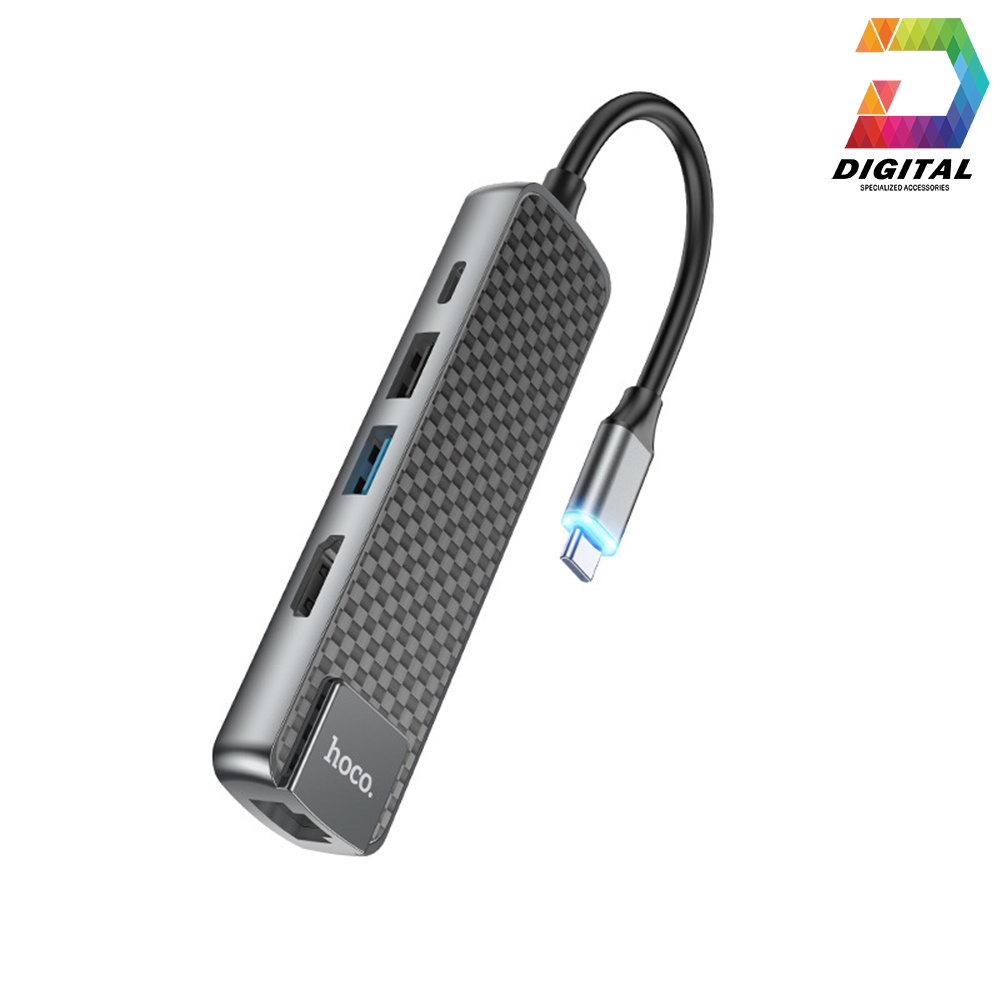 Hub Hoco HB23 5 in 1 Chuyển Type C Ra USB 3.0 + HDMI + RJ45 + PD60W Chính Hãng ( USB C Multimedia Adapter )