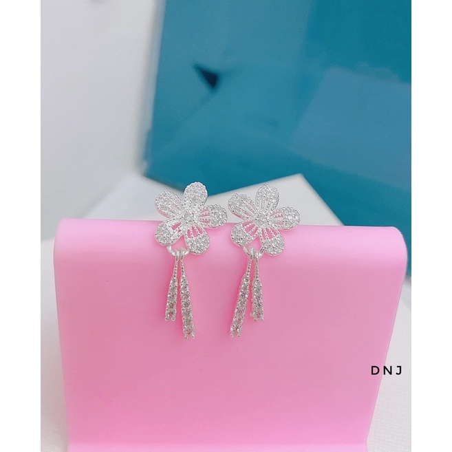 Bộ trang sức nữ bạc ta mặt hoa đính đá dáng dài sang chảnh - Kho sỉ bạc Nhất Linh