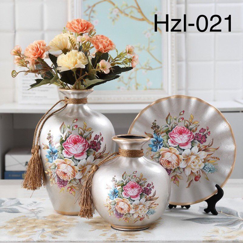 Bộ 3 bình hoa hút tài lộc gốm sứ cao cấp dùng để trang trí phòng khách, biếu tặng (nhiều mẫu)