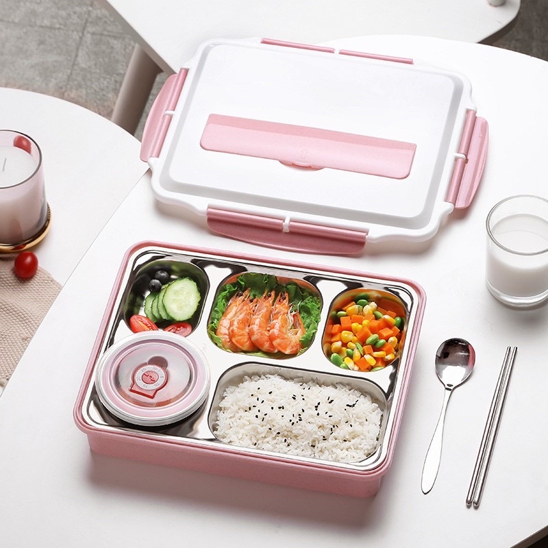 khay đựng cơm 5 ngăn khay đựng thức ăn văn phòng inox cao cấp