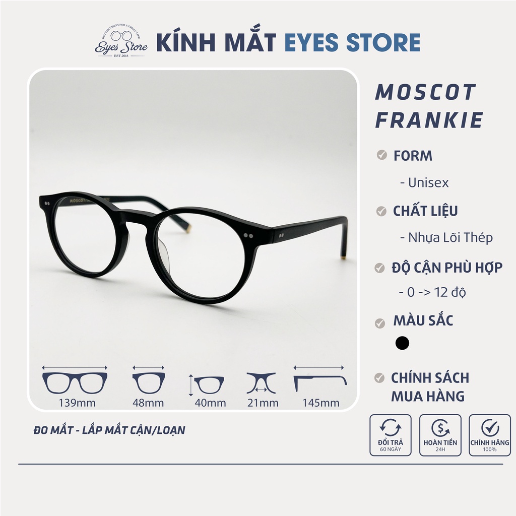 Gọng Kính Cận Nam Nữ Moscot Frankie - Nhựa Lõi Thép