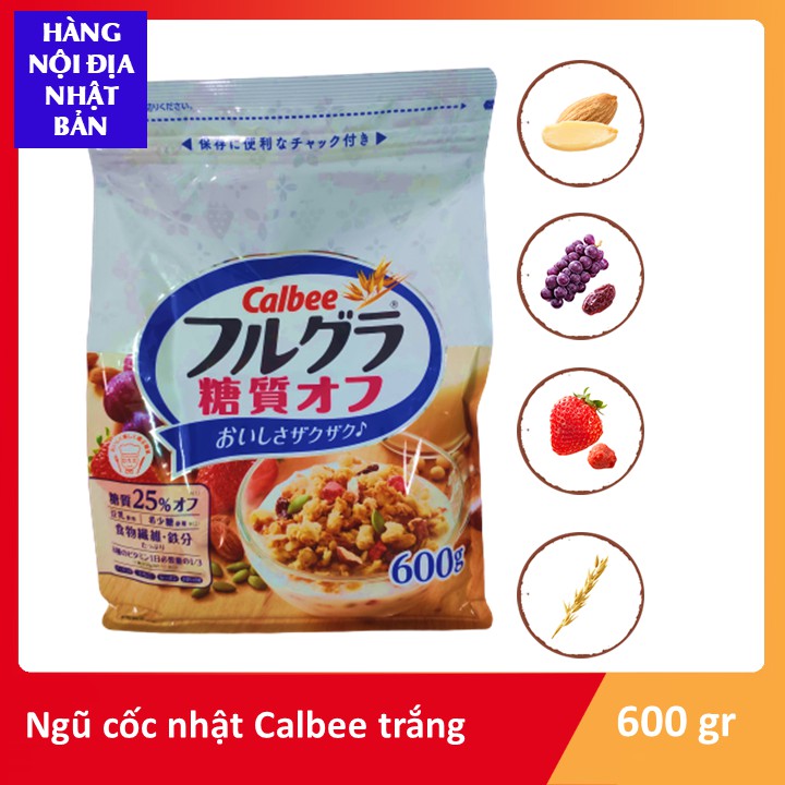 Ngũ cốc nhật Calbee màu trắng vị hạnh nhân dâu tây nho bí ngô 600gr