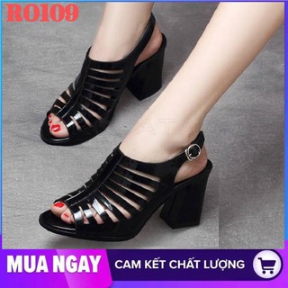 Giày sandal nữ cao gót đế cao 7cm màu đen hàng hiệu rosata ro109