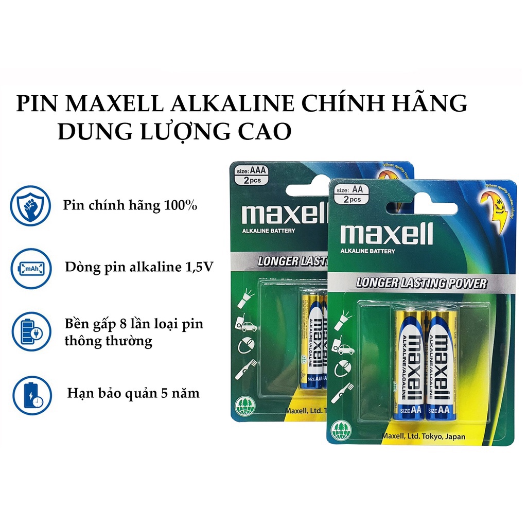Pin AA / AAA Maxell alkaline vỉ 2 viên chính hãng - Pin chính hãng giá tốt