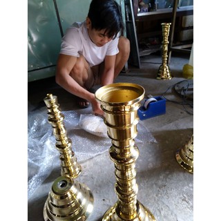 Cặp chân đèn thờ cúng đồng thau (Đã bao gồm búp sen)