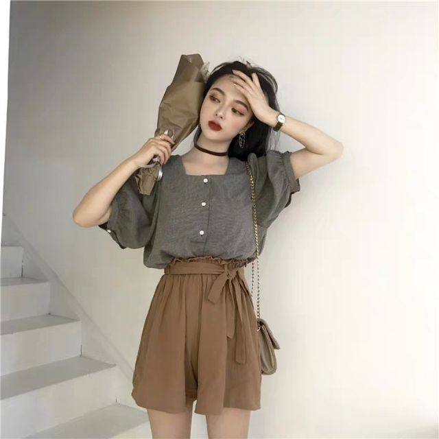 [ Ord ] Áo cổ vuông ullzang + quần
