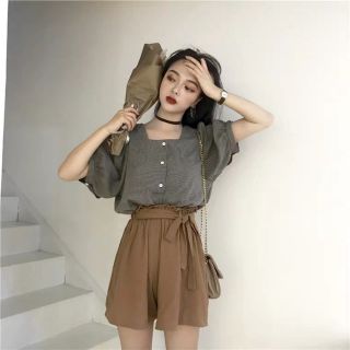 Áo cổ vuông ullzang + quần