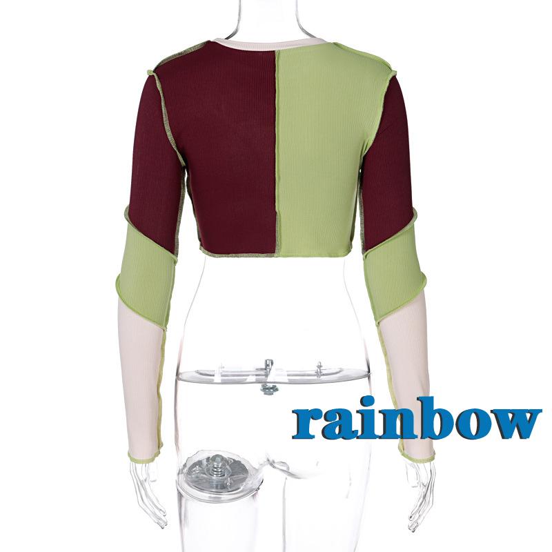 Áo Thun Lửng Tay Dài Kẻ Sọc Màu Cầu Vồng Cá Tính Cho Nữ | BigBuy360 - bigbuy360.vn