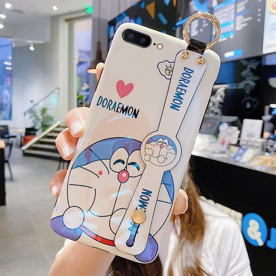 Vỏ điện thoại di động màu xanh Doraemon 8P iphone dễ thương 7plus dây đeo cổ tay mèo leng keng se2 siêu dễ thương cô gái