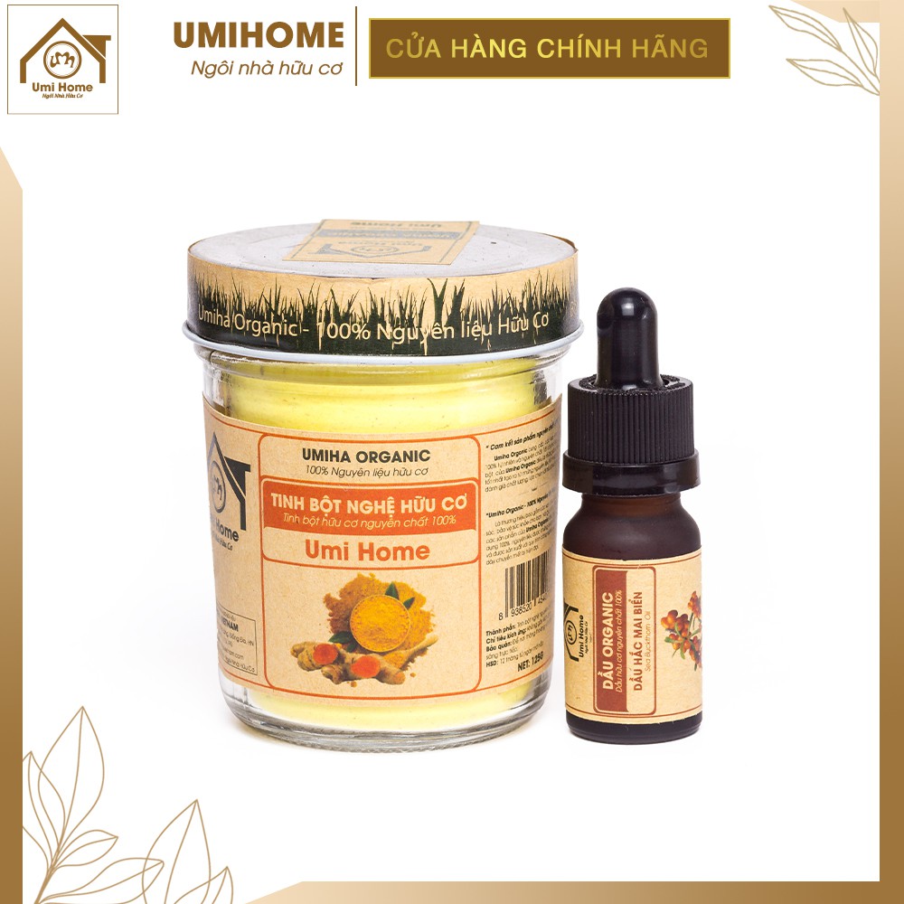 Combo Đắp Mặt UMIHOME Dưỡng Da gồm Dầu Hắc Mai Biển 10ml và Tinh Bột Nghệ 125g hữu cơ - Tặng Bột Khoai Tây 125g