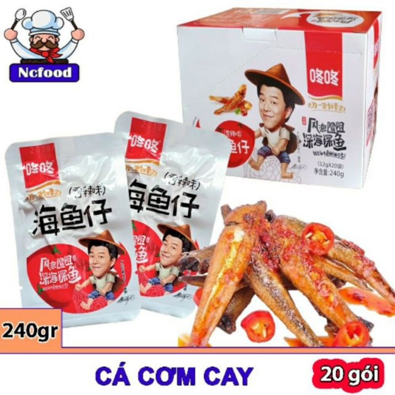 1 hộp cá cơm cay 65k/20 gói