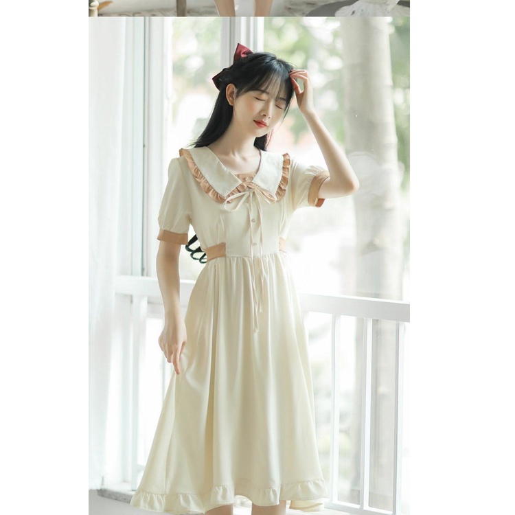 Đầm Trắng Dáng Dài Cổ Búp Bê Thời Trang Mùa Hè 2022 Mới Phong Cách Pháp Cho Nữ