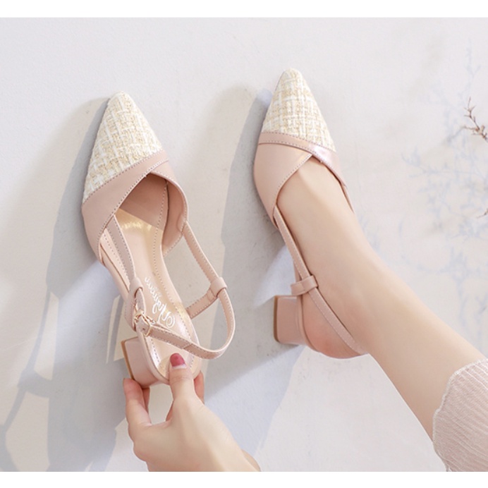 GIày size nhỏ gót vuông size 32 33 34 cm da kết hợp 2 mẫu