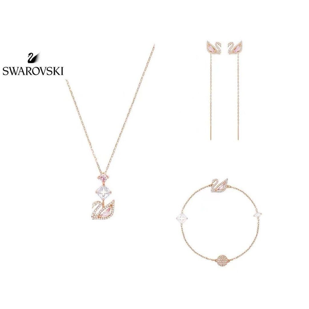 SWAROVSKI Bộ Trang Sức Hình Thiên Nga Hồng Xinh Xắn 5469989