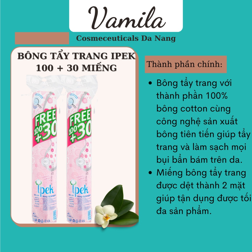 Bông Tẩy Trang Ipek 2 Lớp 130 Miếng Sạch Sâu Mềm Mịn