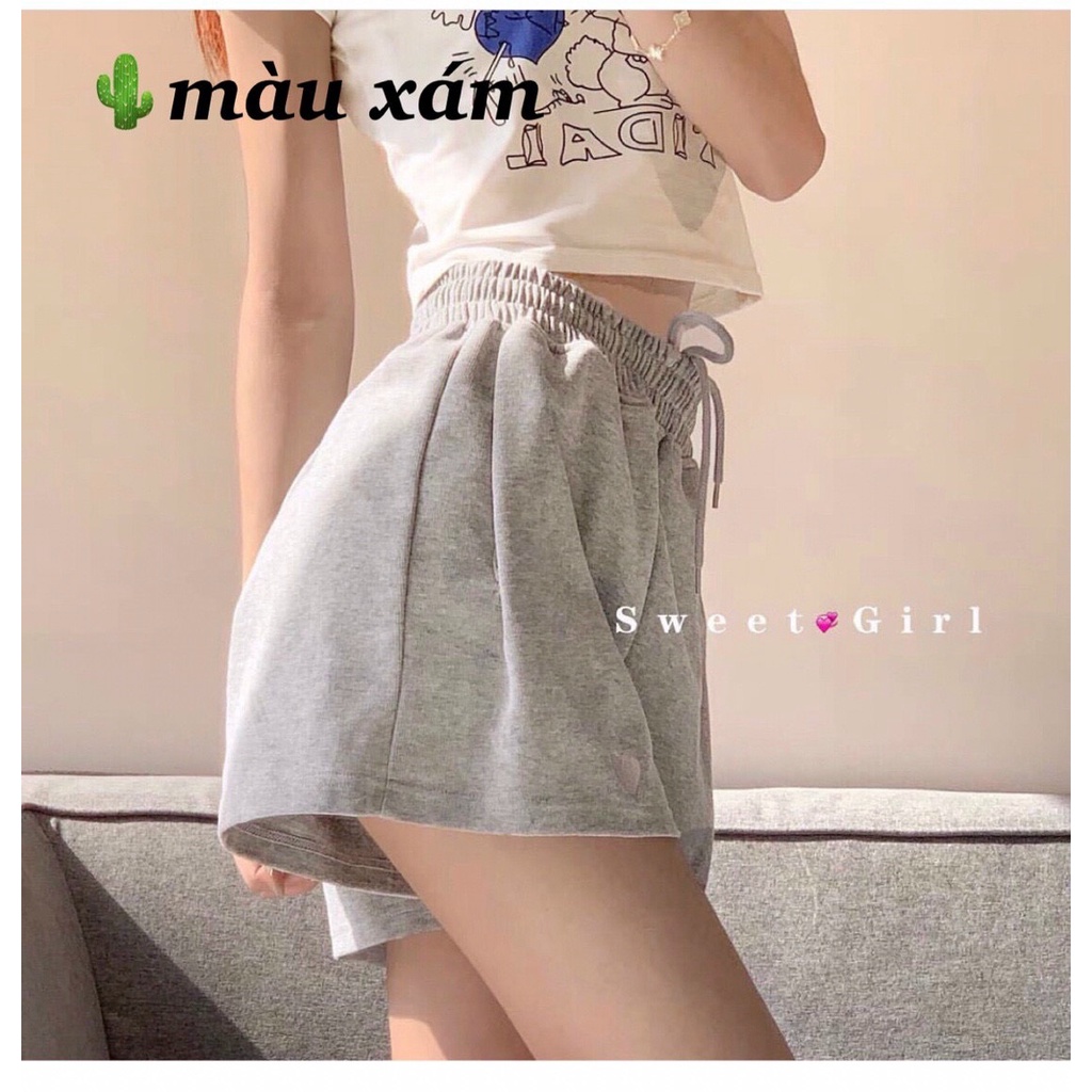 Quần short thêu tim thun da cá tập thể dục tập gym pc