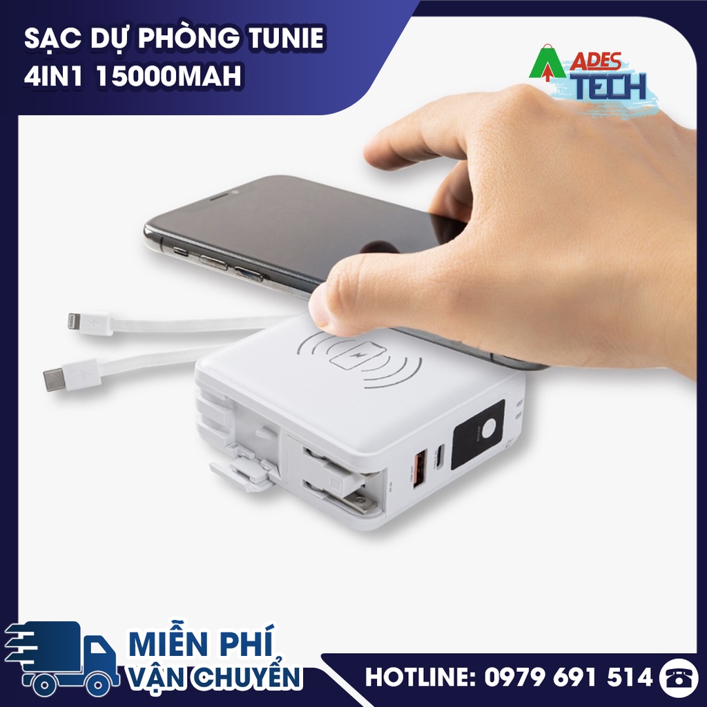 Sạc Dự Phòng Tunie 4in1 10,000 mah & 15000 mAh ver 1 / ver 1.5 | Hỗ Trợ Sạc Nhanh | Kèm Cáp Sạc | Sạc Không Dây