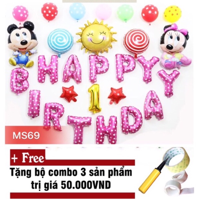 Set bóng sinh nhật hình Mickey hồng (MS69)