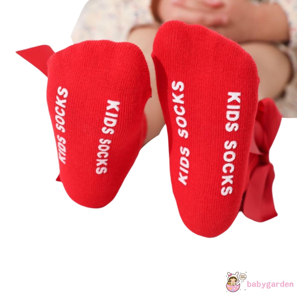 Tất cotton ống vừa chống trượt có nơ thời trang xuân thu cho bé gái