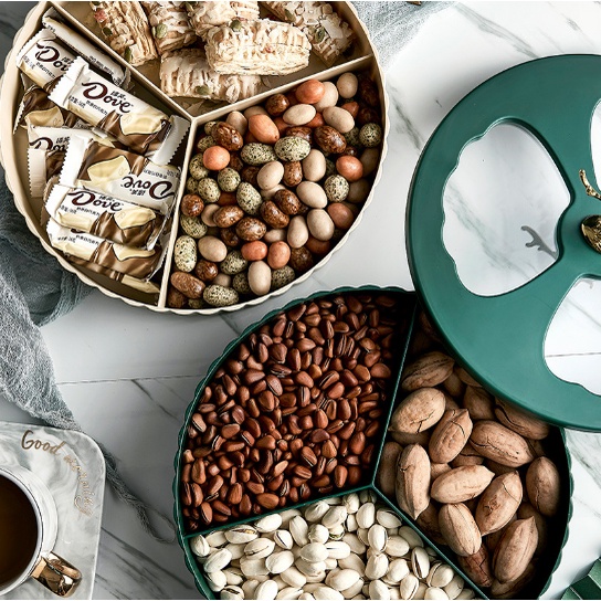 Hộp đựng mứt 2 tầng sang trọng , khay mứt hình con hưu vàng  phong cách bắc âu -KHAY MỨT HƯU XANH