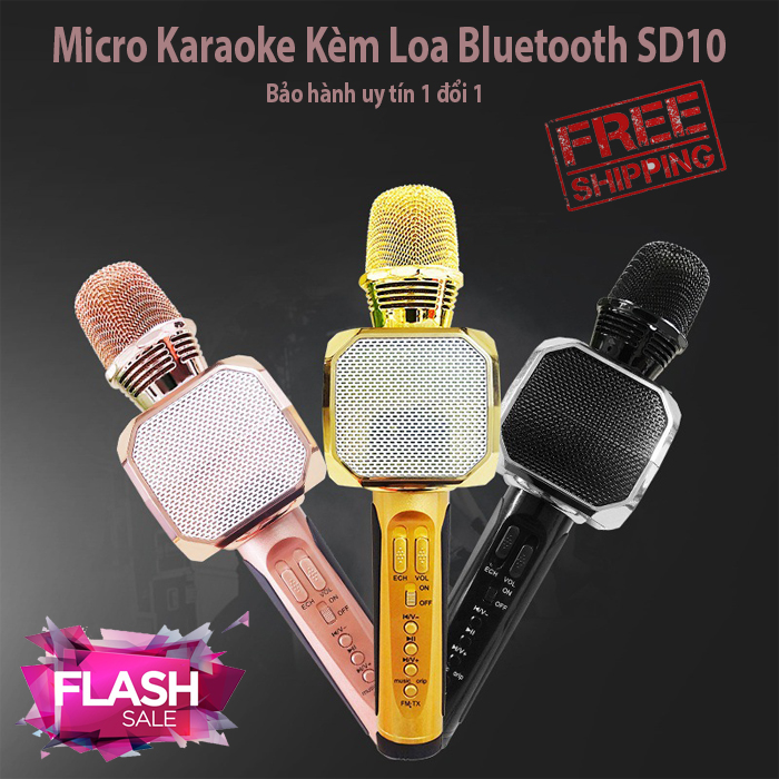 Micro hát karaoke kèm loa bluetooth 3 trong 1 Micro Kèm Loa Bluetooth Karaoke Sd-10, Âm Thanh Sống Động