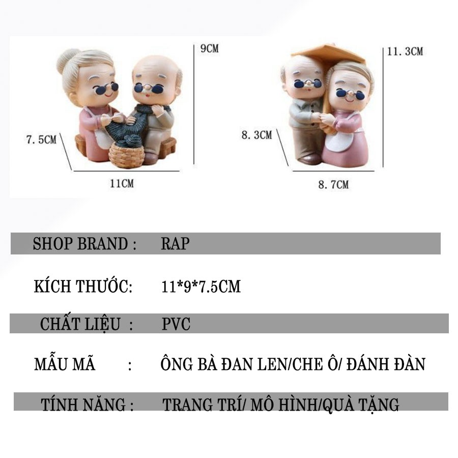 Mô hình 2 ông bà đan len, che ô đánh đàn, chất liệu PVC biểu tượng hạnh phúc trang trí quà tặng kỉ niệm-Ráp