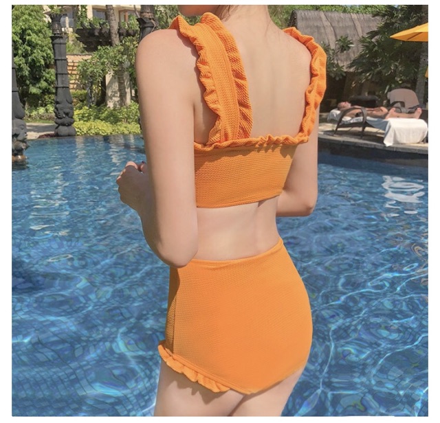 (Có sẵn,clip) Bikini 2 mảnh màu vàng quần cạp cao