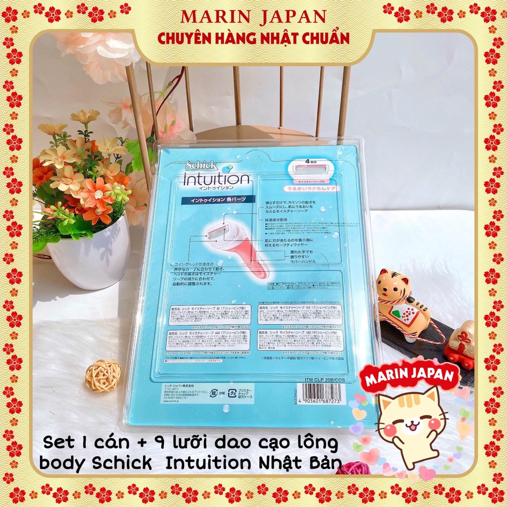 Dao cạo lông body lông chân, tay, nách - Schick Intuition cao cấp Nhật Bản set 1 cán 9 lưỡi