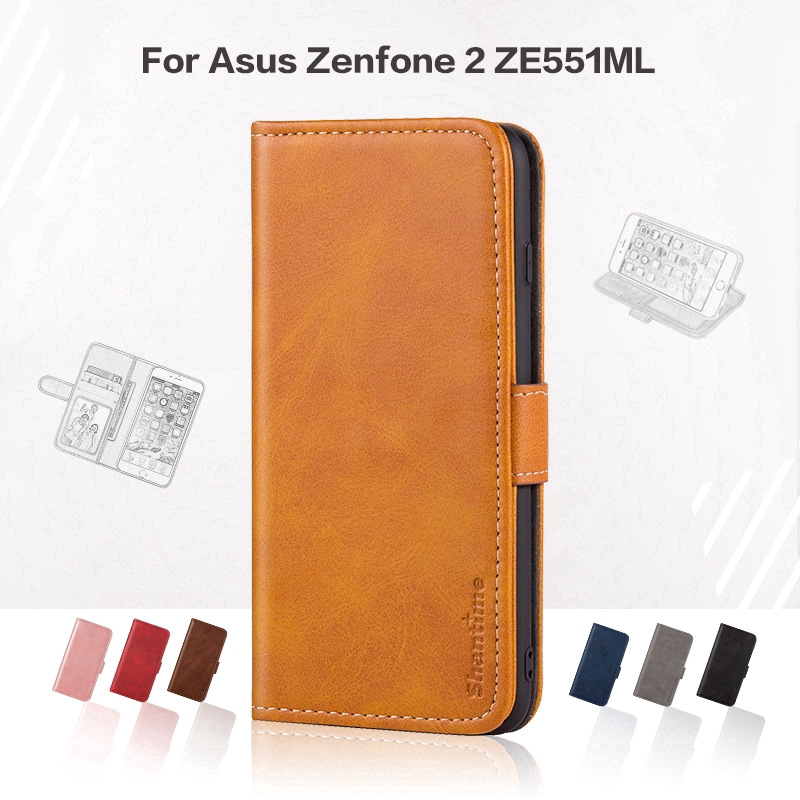 Bao da điện thoại dạng ví nắp lật hít nam châm sang trọng có ngăn đựng thẻ cho Asus Zenfone 2 ZE551ML