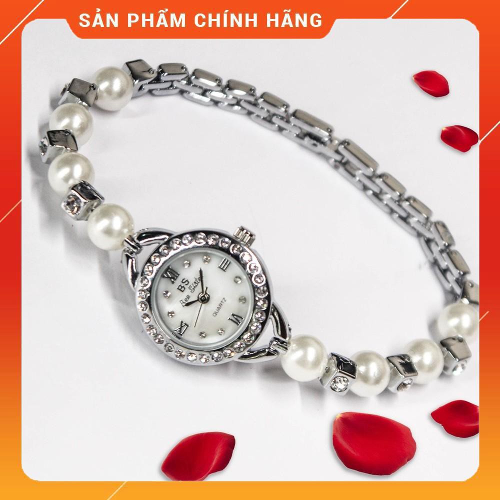 Đồng hồ nữ Bee Sister FA0284 dây hạt ngọc trai mặt tròn đính đá thiết kế mới