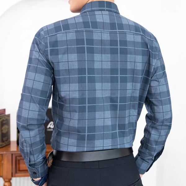 Áo Sơ Mi Nam Công Sở Trung Niên Anton Somianton Xanh Than Họa Tiết Kẻ Caro Sợi Tre Thoáng Mát, Thấm Hút Mồ Hôi - AC130