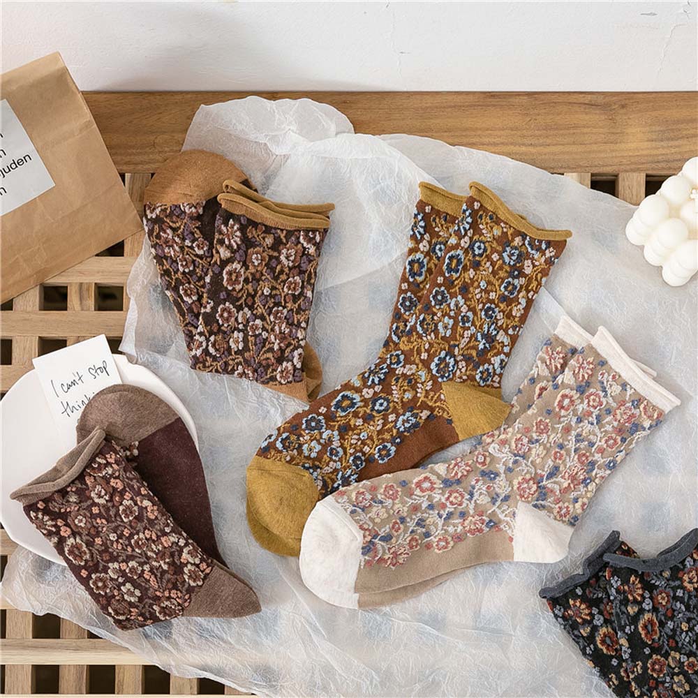 Vớ Cotton Thêu Họa Tiết Hoa Cổ Điển Dành Cho Nữ