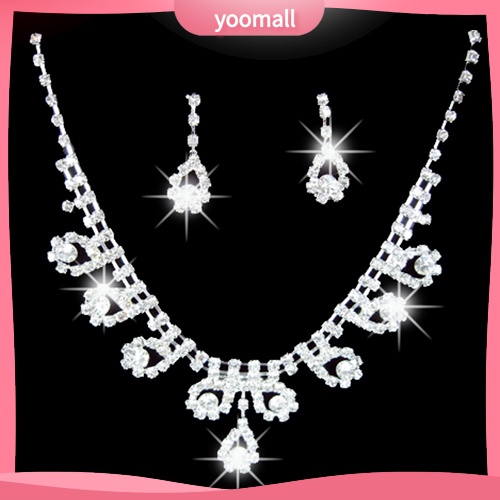 Bộ Vòng cổ + Bông Tai Hình Giọt Nước Đính Đá Sang Trọng Cho Nữ