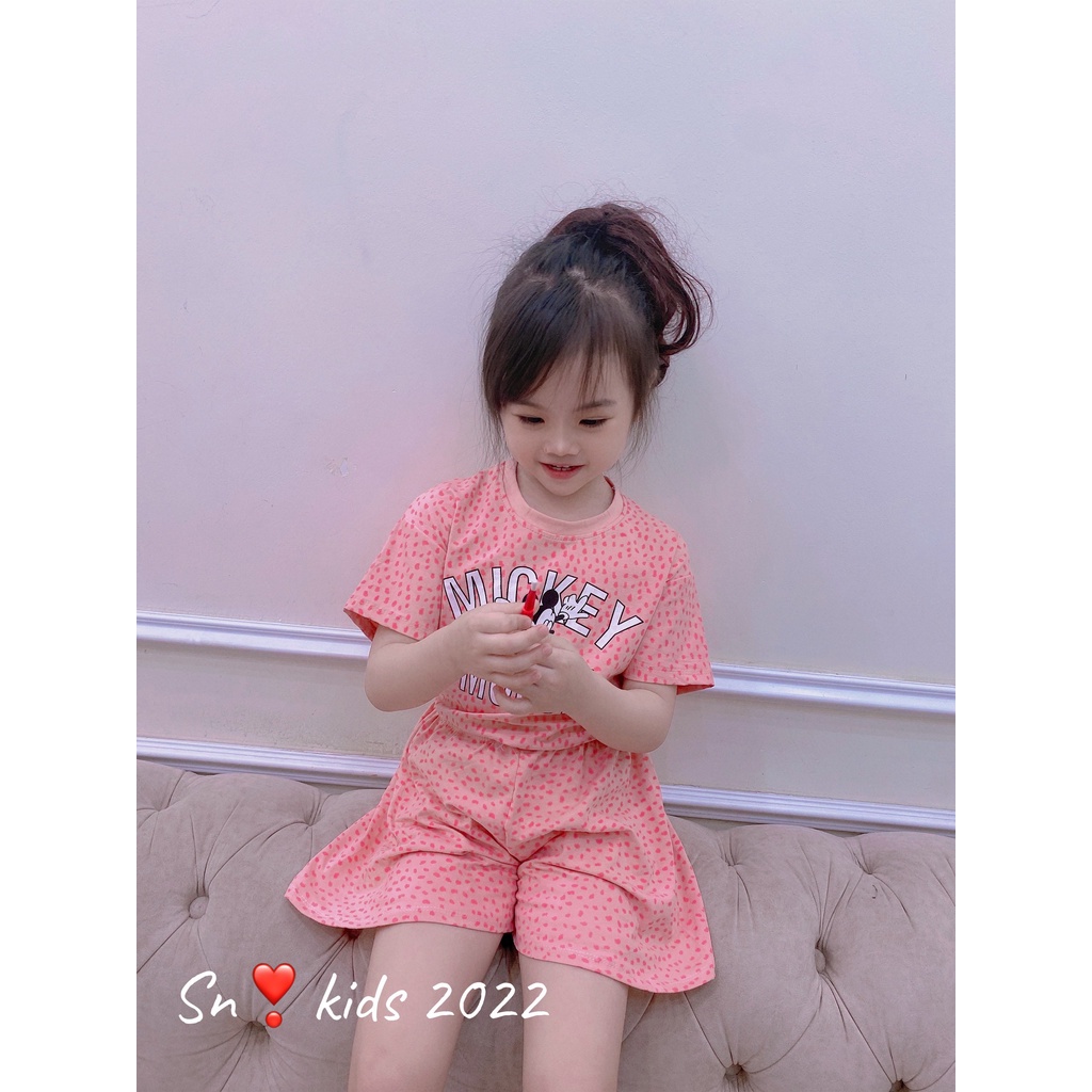 Bộ cộc tay bé gái, bộ mickey beo phối quần giả váy xinh xinh cho bé