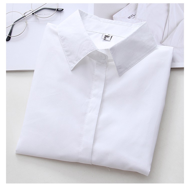 Áo sơ mi chiffon trắng đen tay dài phong cách Hàn Quốc