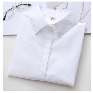 Áo sơ mi chiffon trắng đen tay dài phong cách Hàn Quốc